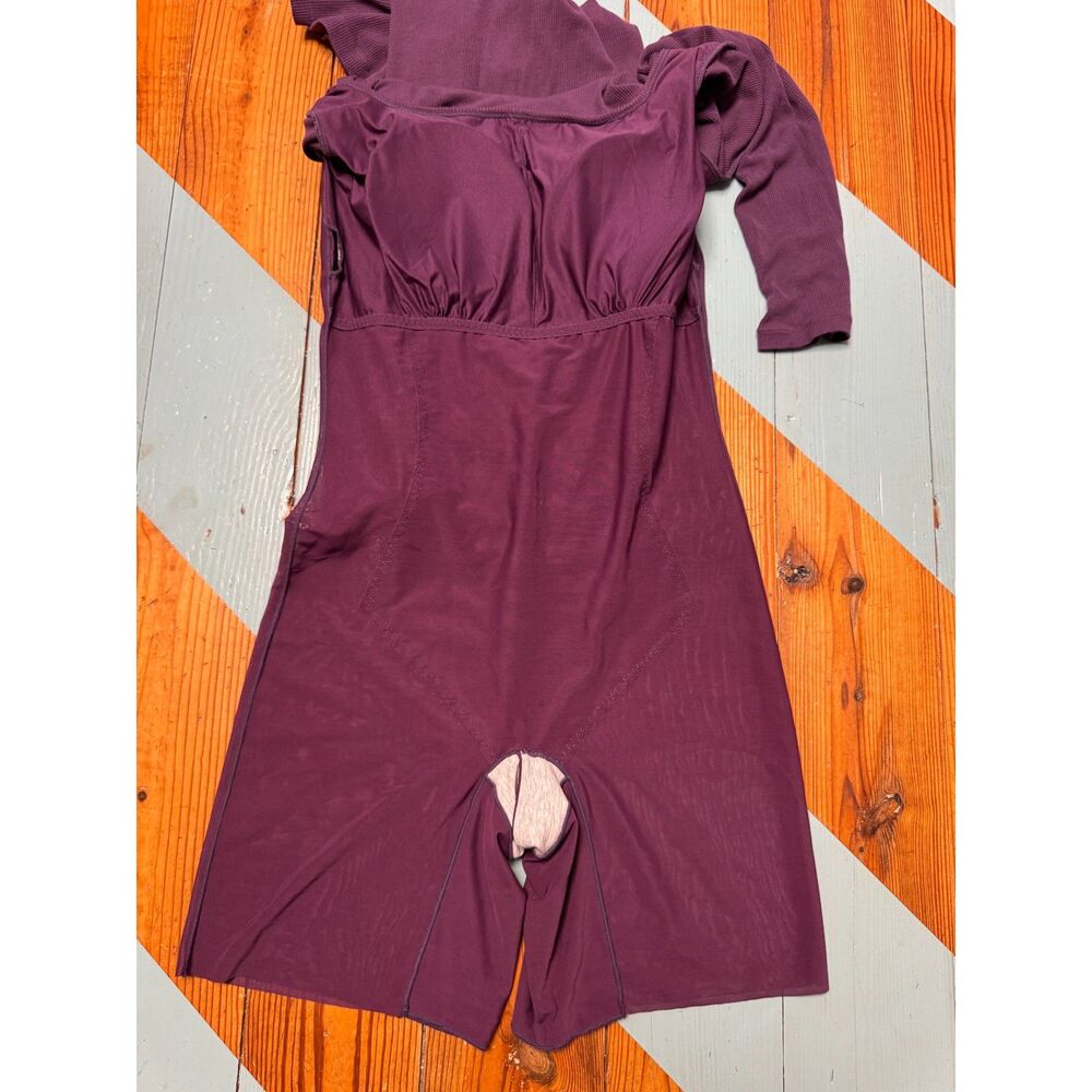 Popilush XL Plum Maxi Dress Built-In Shapewear Square Neck Long Sleeve Bodycon - Picture 5 of 11